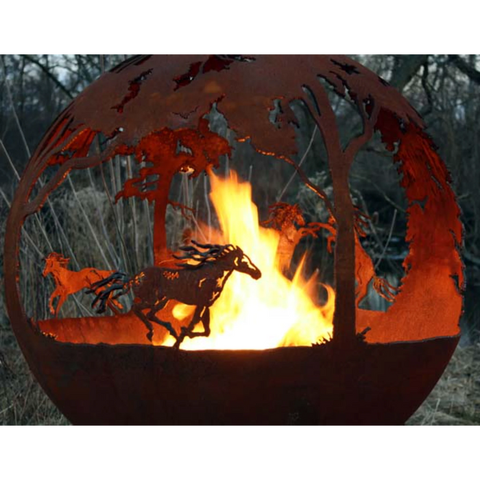 The Fire Pit Gallery Wildfire 37" Horse Themed Sphere Flat Steel Base 7010020-37F