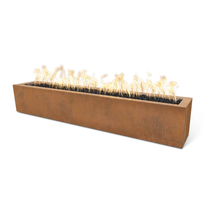 The Outdoor Plus Rectangular Eaves Fire Pit 72" Corten Steel, Plug & Play Electronic Ignition OPT-LBTCS72EKIT