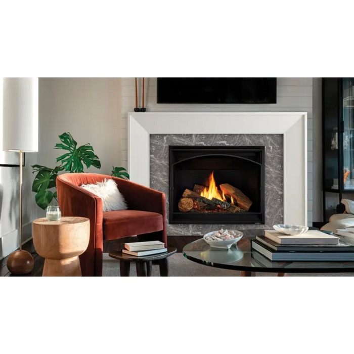 Heat & Glo 6KX 36" Direct Vent Gas Fireplace Top/Rear Vent with IntelliFire Touch ignition & Black Glass Liner & Birch Logs