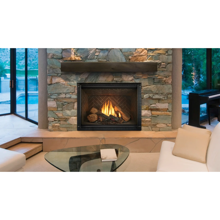 Heat & Glo 6KX 36" Direct Vent Gas Fireplace Top/Rear Vent with IntelliFire Touch ignition & Black Glass Liner & Birch Logs