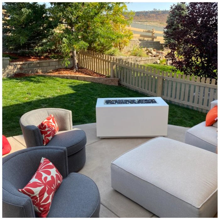 The Outdoor Plus Rectangular Pismo Fire Pit 84" Powder Coated Metal, Match Lit with Flame Sense OPT-R8424PCRFSML