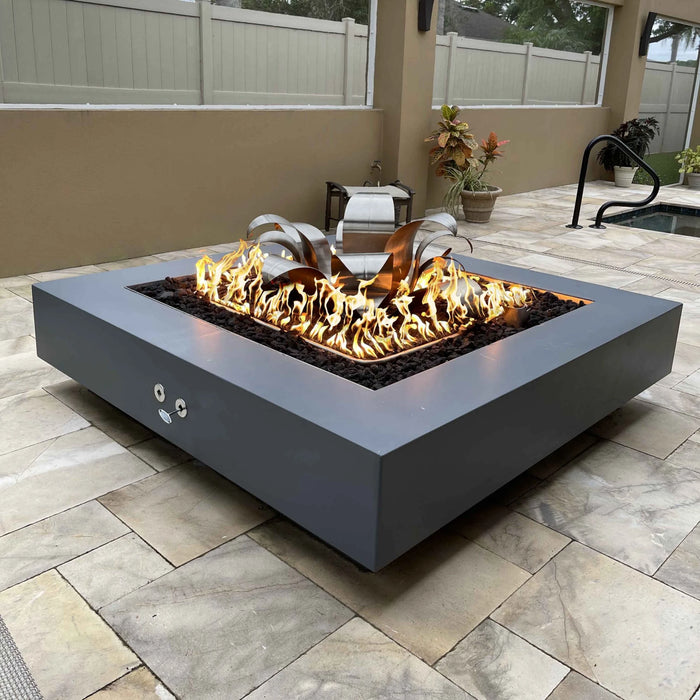 The Outdoor Plus Square Cabo Fire Pit 48" GFRC Concrete, Plug & Play Electronic Ignition OPT-CBSQ48EKIT
